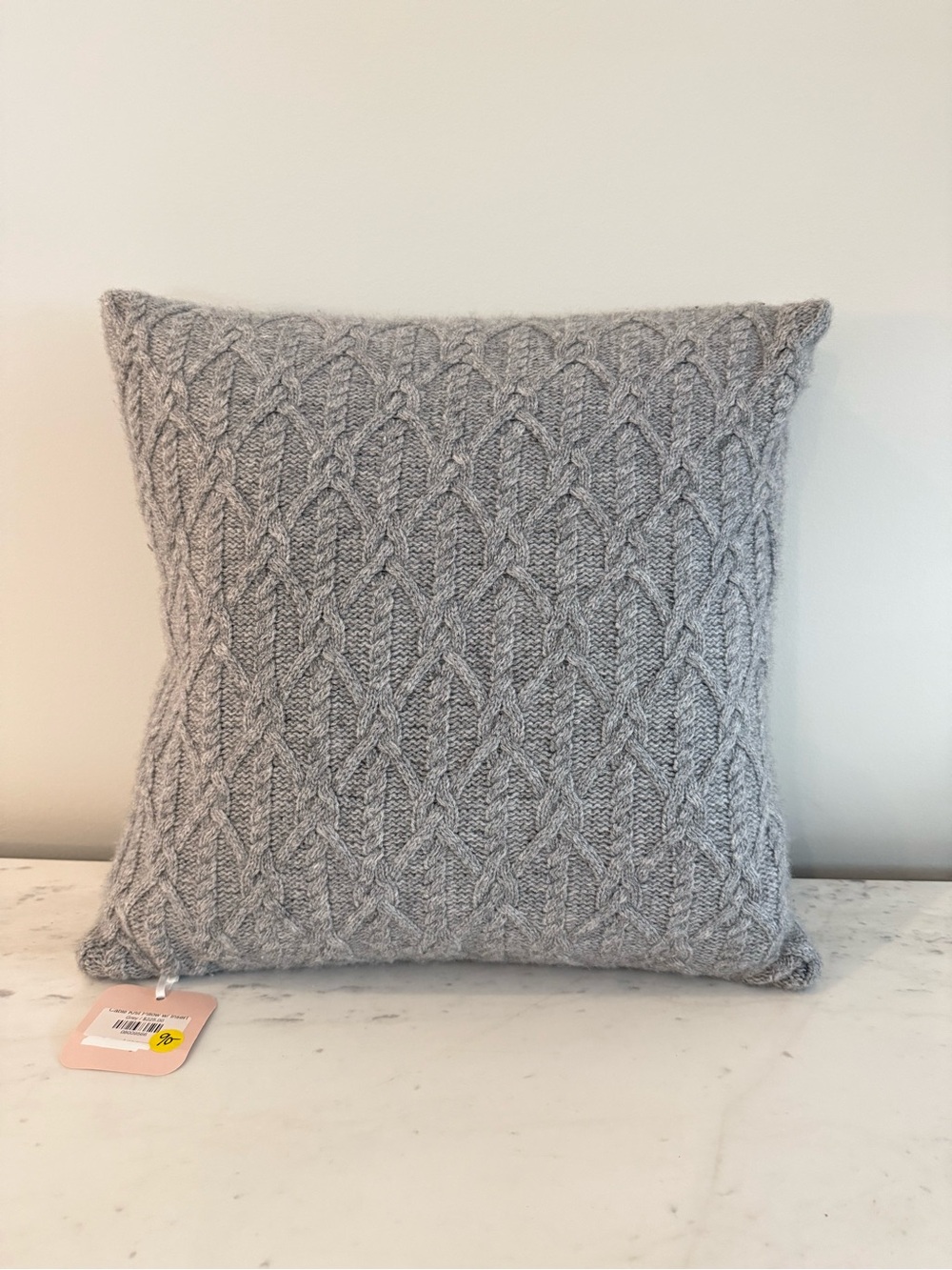100% Cashmere Knit Accent Pillow in Gray NWT